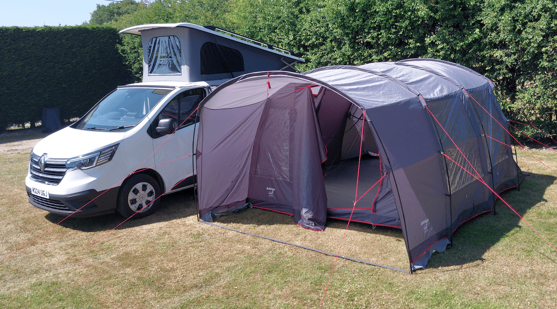 Camper van hire price includes optional roomy drive-away tent